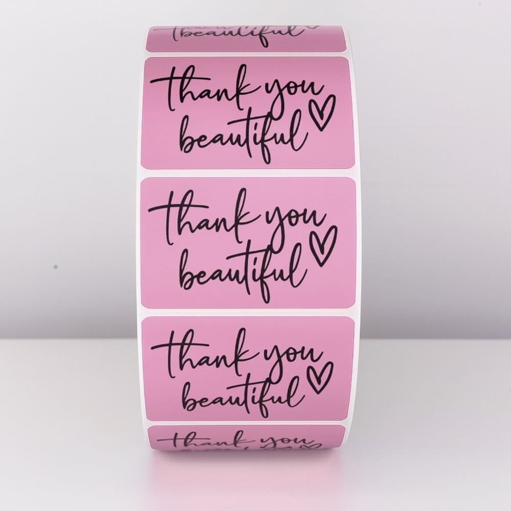 Thank You Beautiful Stickers | Pink Heart Labels for Small Business Packaging